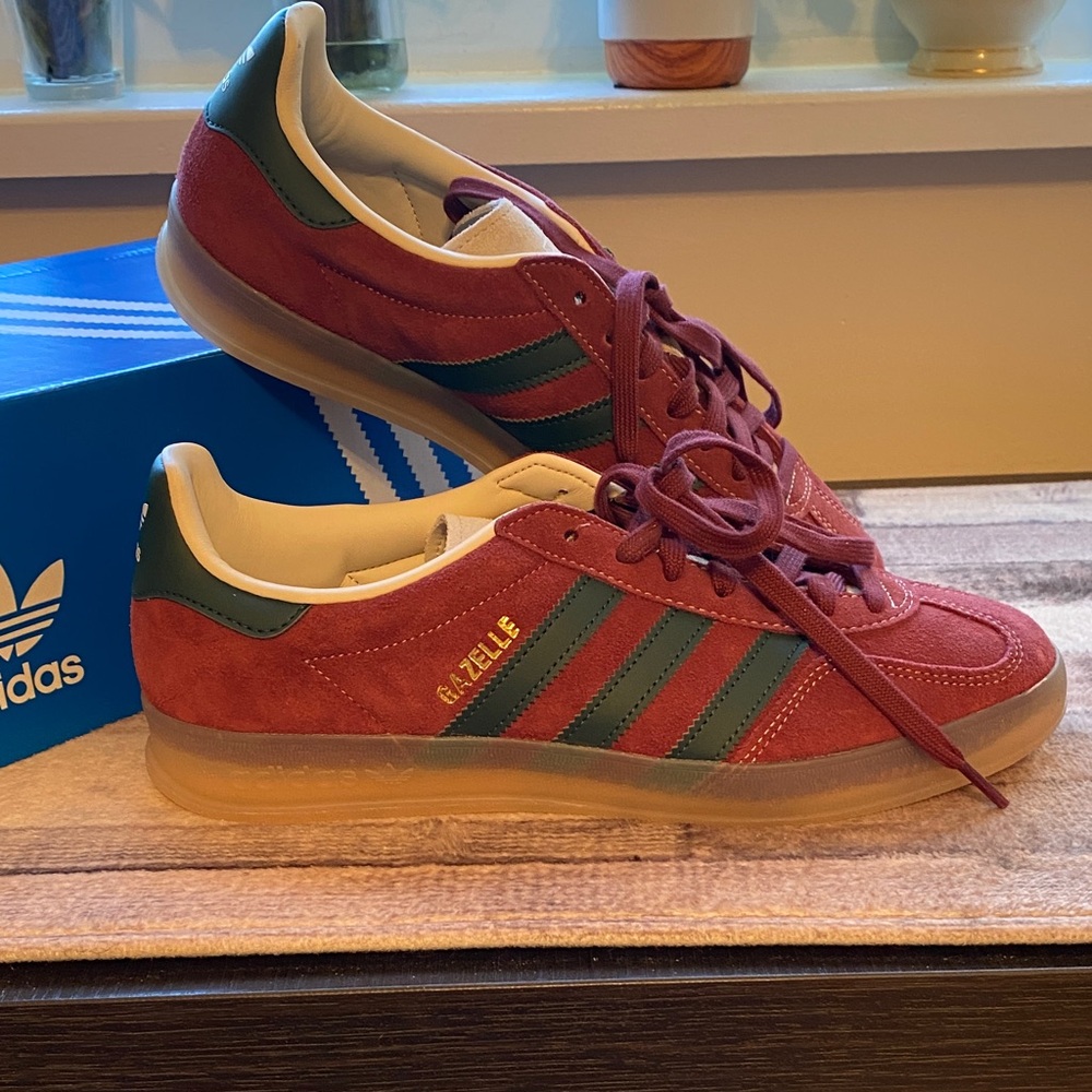 adidas Gazelle Suede Sneakers in Burgundy & Dark Green